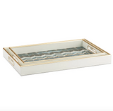 Savoy Gold Trim 2 Piece Rectangle Tray Set - Blue Wave