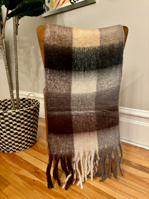 Brushed Check Scarf - Espresso