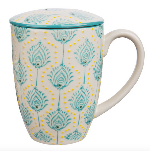 Tea Cup with Tea Strainer: Lotus Blue