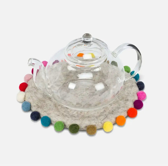 Pompom Edge Trivet - Rainbow Grey